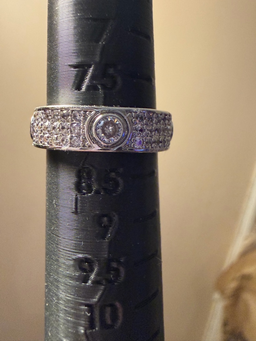 Pave-Set Stainless Steel Band Ring with Center Stone - Clear